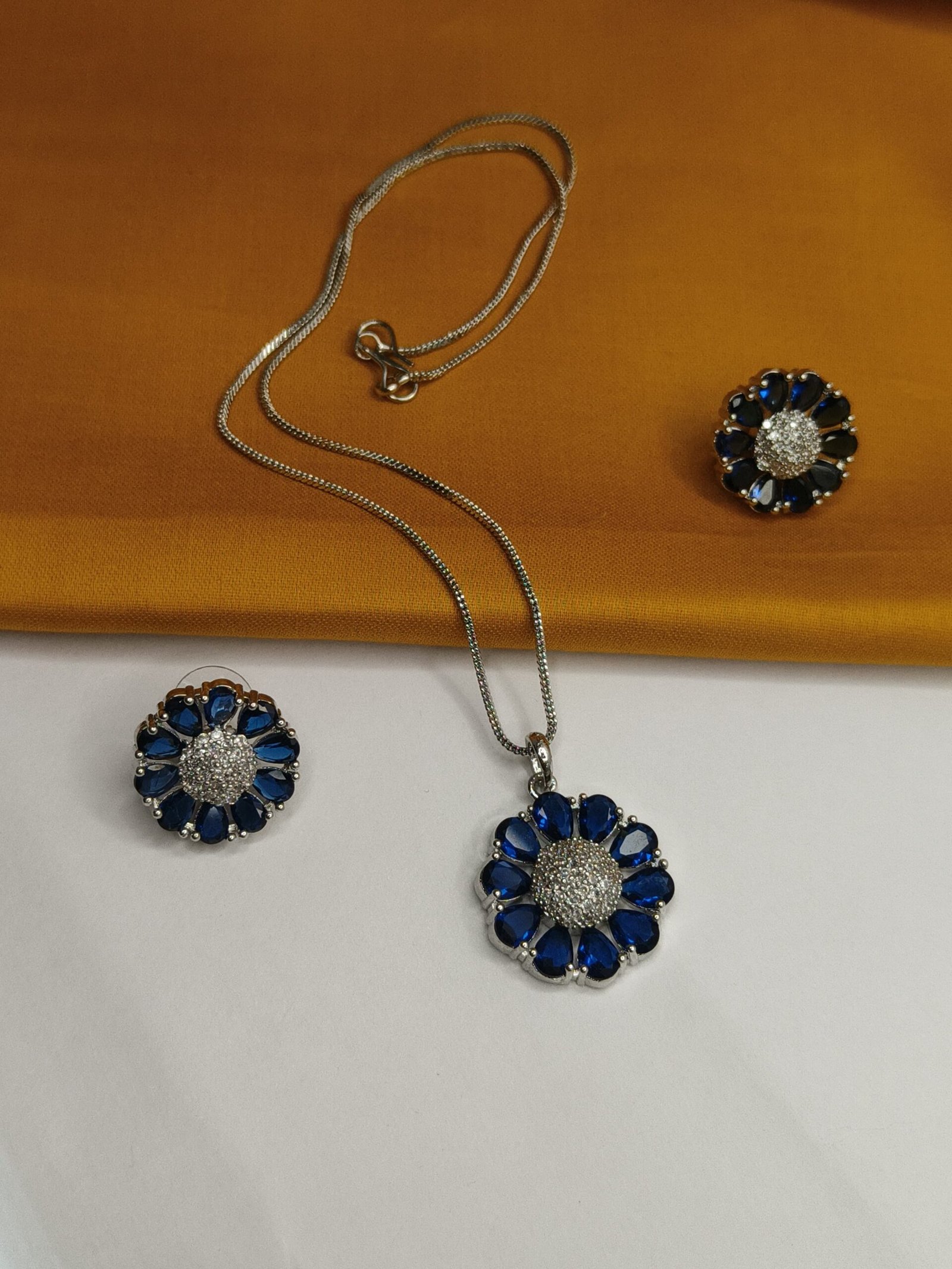 Shahi Pehnawa Rhodium Plated Silver Toned American Diamond Stone Studded Pendant set With Earring Jewellery Set For Women and Girl