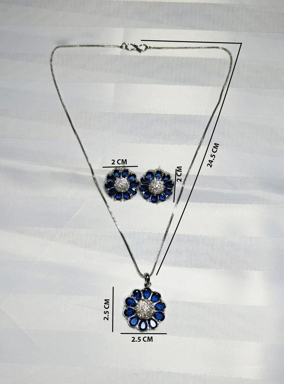 Shahi Pehnawa Rhodium Plated Silver Toned American Diamond Stone Studded Pendant set With Earring Jewellery Set For Women and Girl