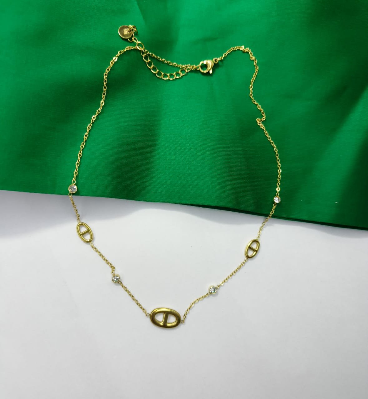 Gold Tone Dazzling Oval & round shape Pendant Chain For Girls & Women Gold-plated Cubic Zirconia Copper, Stainless Steel Pendant