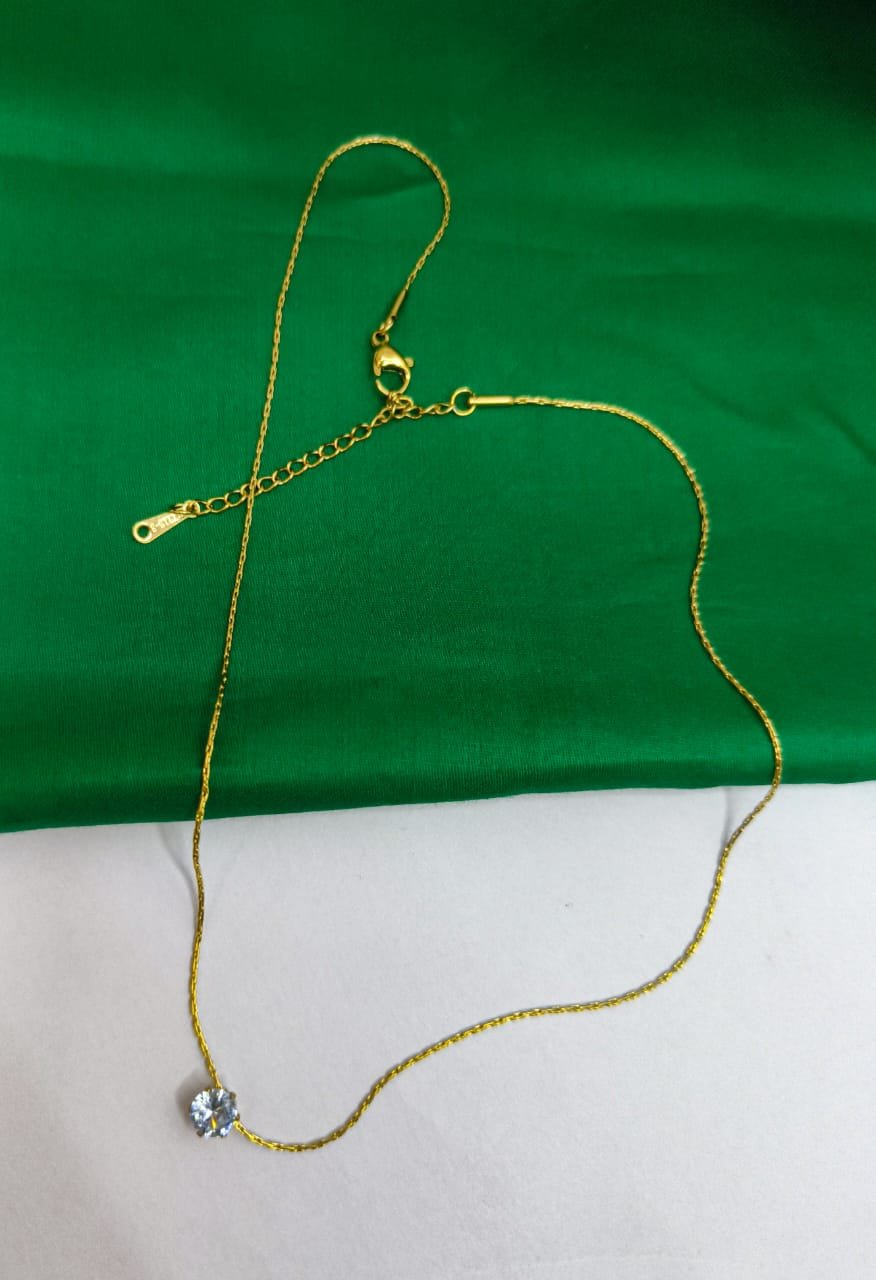 Delicate Gold Tone Chain Necklace with Gemstone Pendant for Girls & women Gold-plated Zircon Brass Pendant