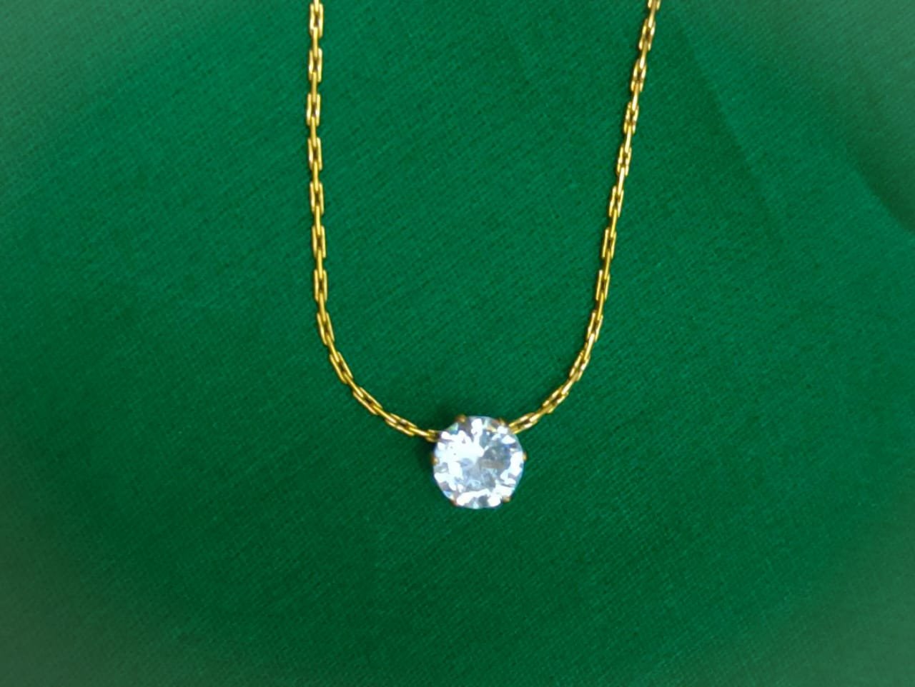 Delicate Gold Tone Chain Necklace with Gemstone Pendant for Girls & women Gold-plated Zircon Brass Pendant