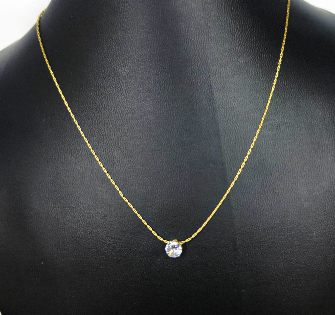 Delicate Gold Tone Chain Necklace with Gemstone Pendant for Girls & women Gold-plated Zircon Brass Pendant