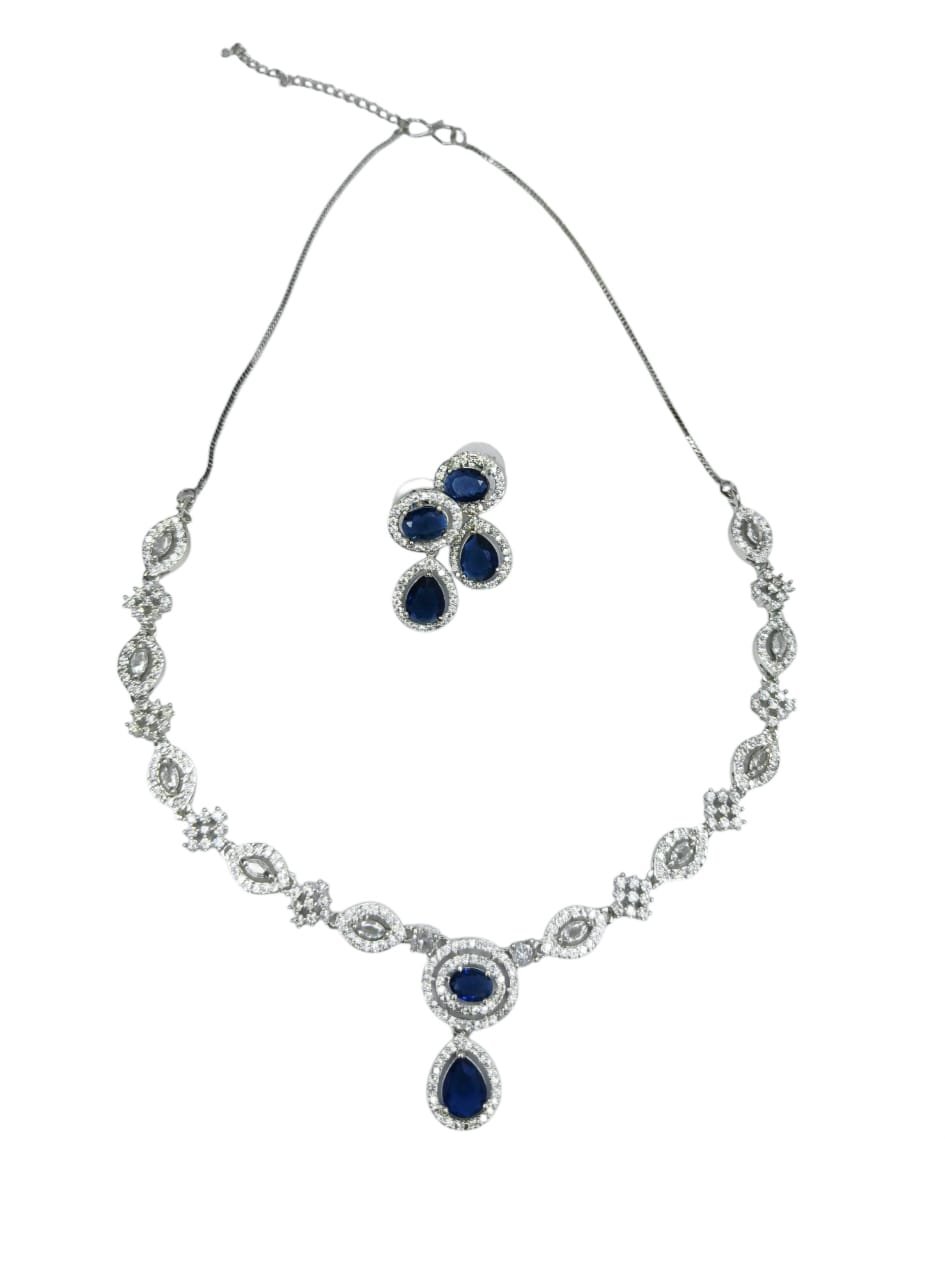 Shahi Pehnawa Elegant Necklace Set with Blue Gemstones and Diamonds for Girls and Women