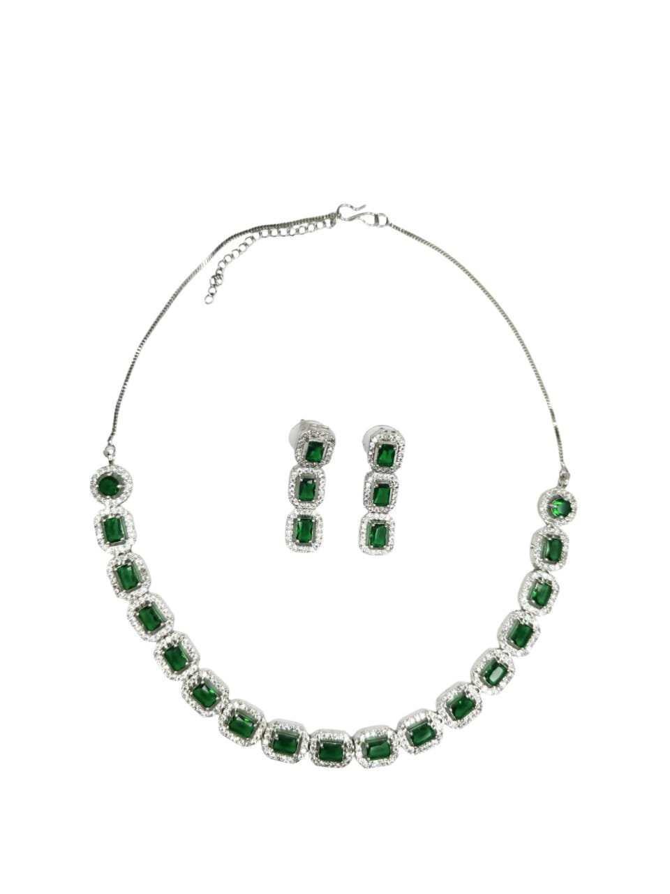 Shahi Pehnawa Emerald Green Necklace Set, Rhodium Plated for Girls and Women