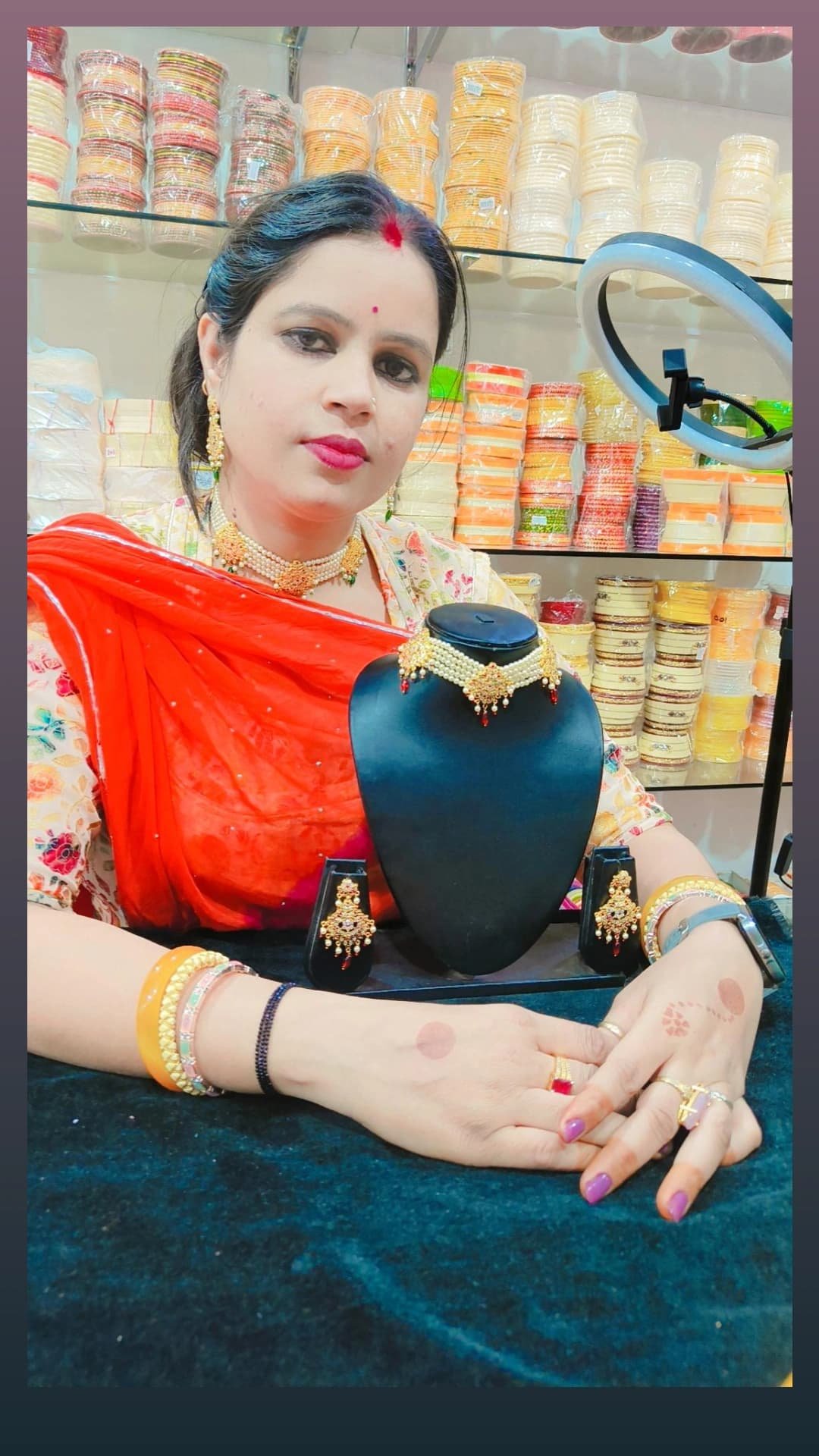 Handcrafted Jadau Gold Polished Necklace Chik Set with Matching Earrings