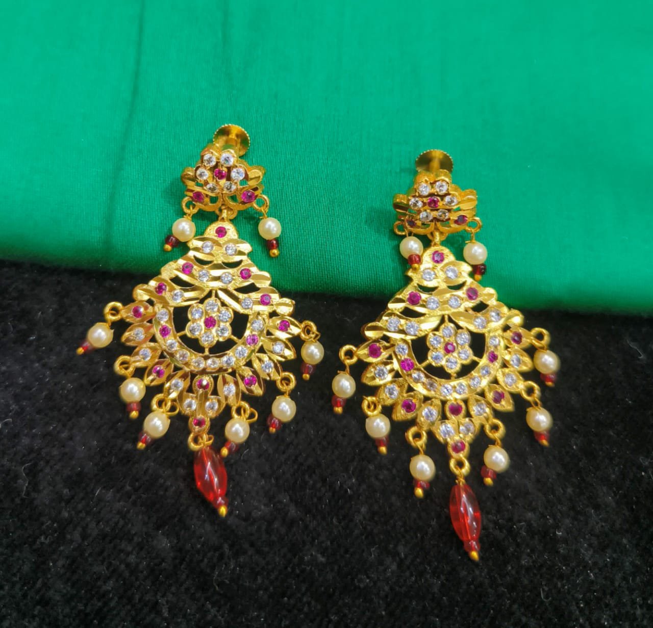 Handcrafted Jadau Gold Polished Necklace Chik Set with Matching Earrings