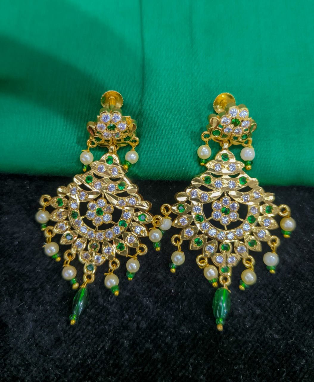 Handcrafted Jadau Gold Polished Necklace Chik Set with Matching Earrings