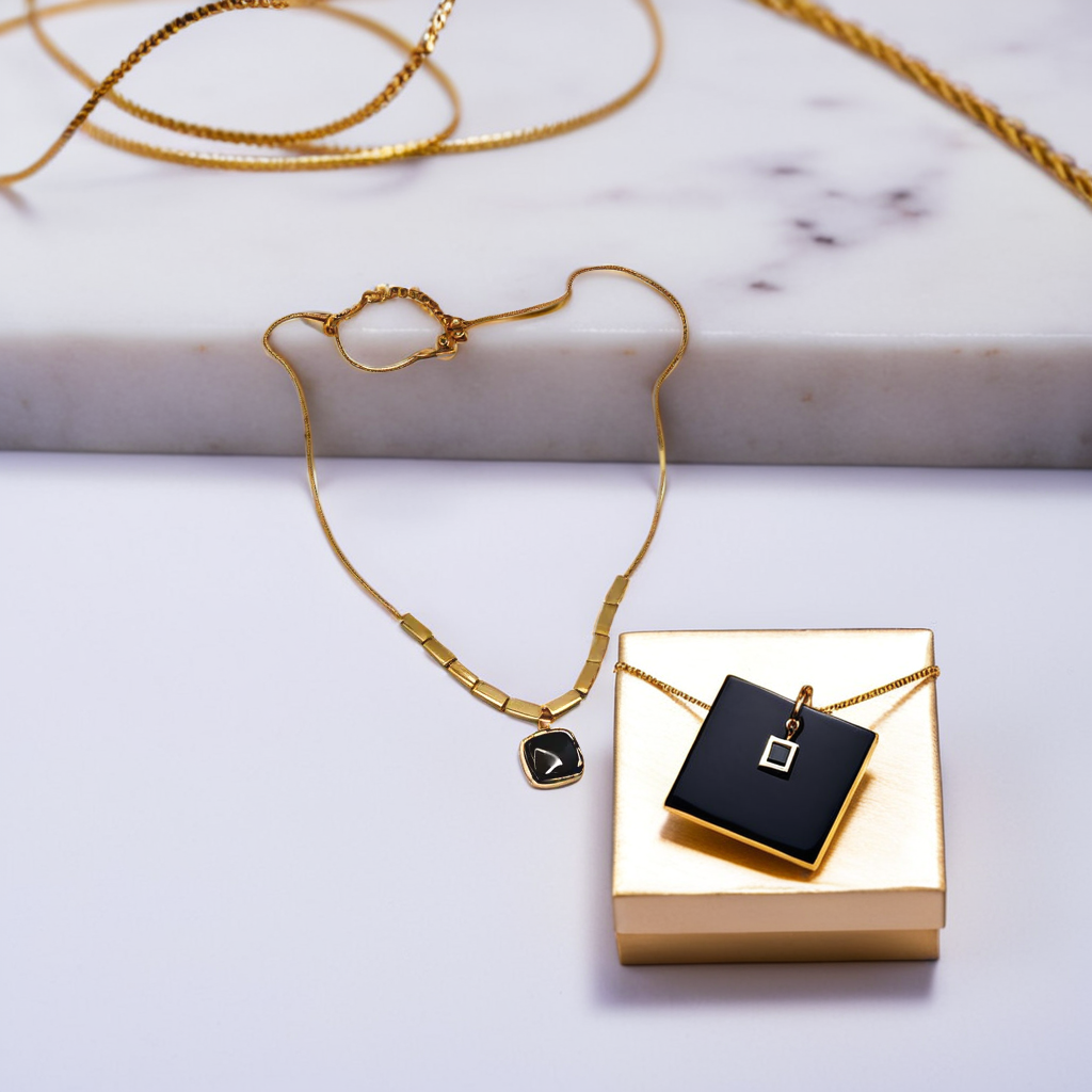 Gold Tone Square Diamonds Drop Pendant Chain Gold-plated Cubic Zirconia Brass Pendant