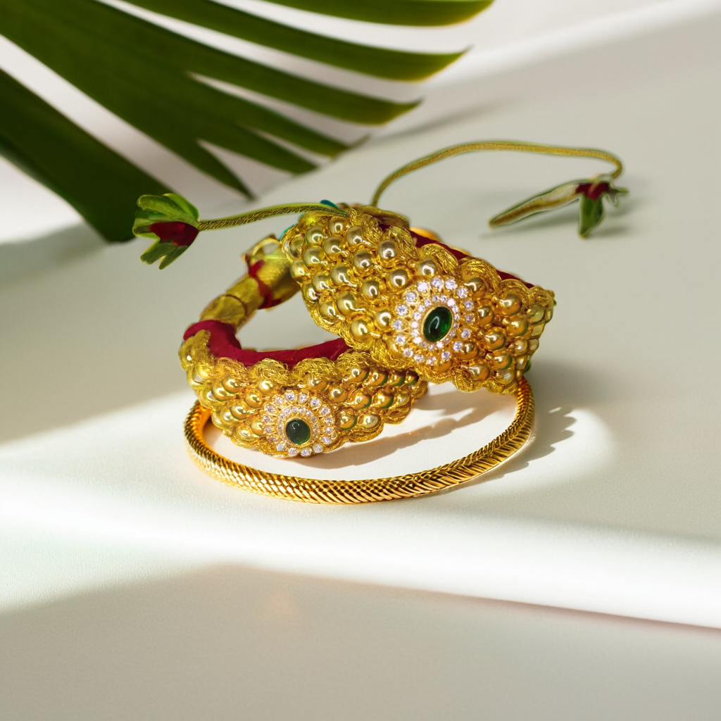 Rajputi Pauchi Armlet for Women - Gold Plated with Moti Pearls & AD Stones