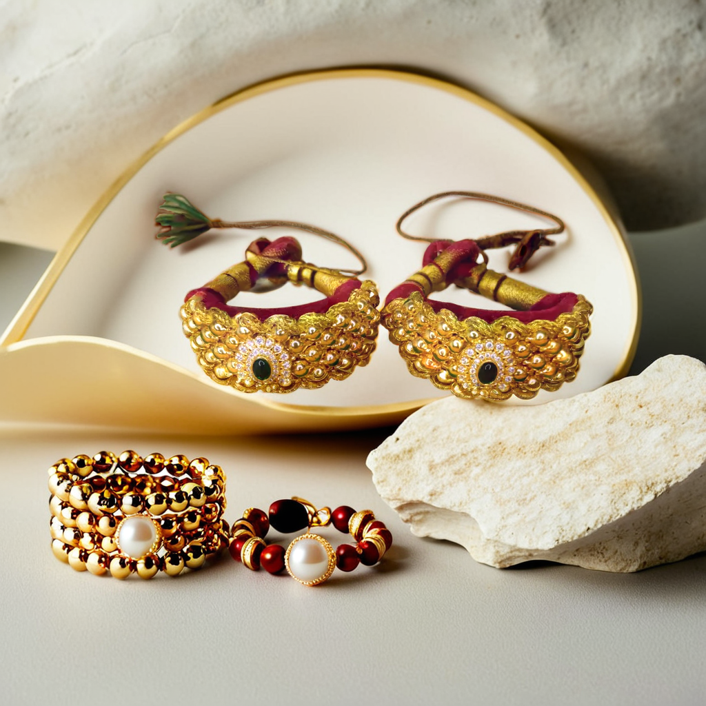 Rajputi Pauchi Armlet for Women - Gold Plated with Moti Pearls & AD Stones
