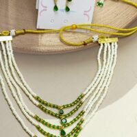 Shahi Pehnawa Traditional Pearl and Stone Layered Necklace Set with Earrings, 5-Strand White Pearl Chain