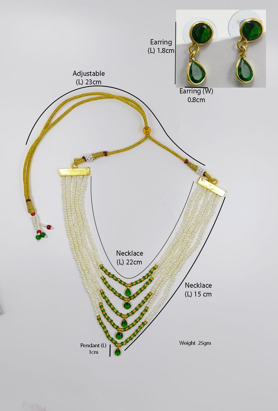 Shahi Pehnawa Traditional Pearl and Stone Layered Necklace Set with Earrings, 5-Strand White Pearl Chain