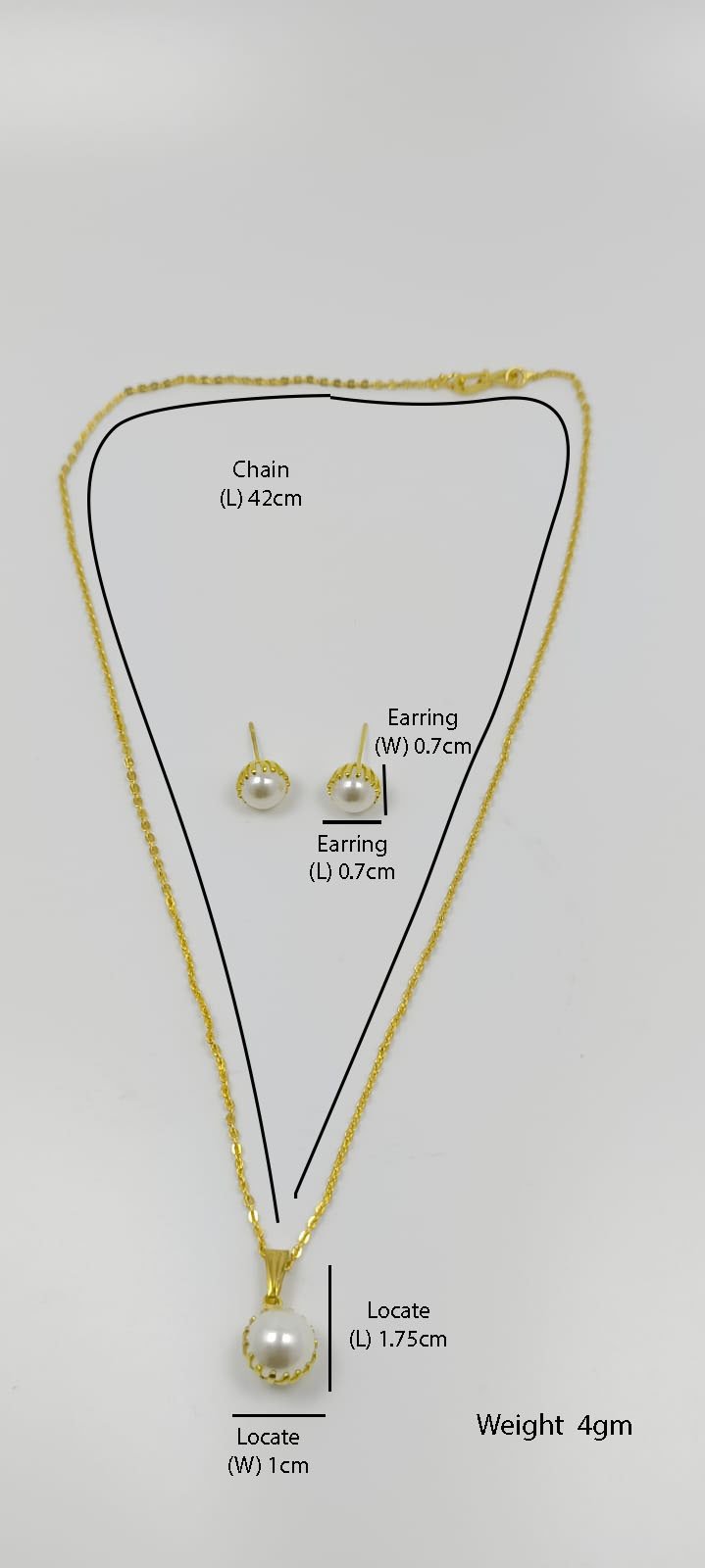 Pearl Jewelry Set with Gold-Plated Chain Necklace and Stud Earrings, White Pearl Pendant