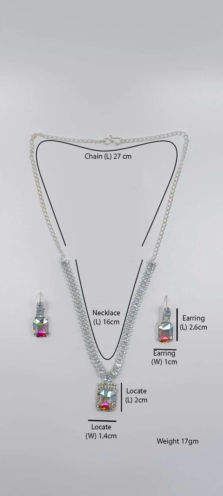 Mystic Cubic Zerconia Crystal Necklace and Earrings Set, Chain with Pendant, Fashion Jewellery