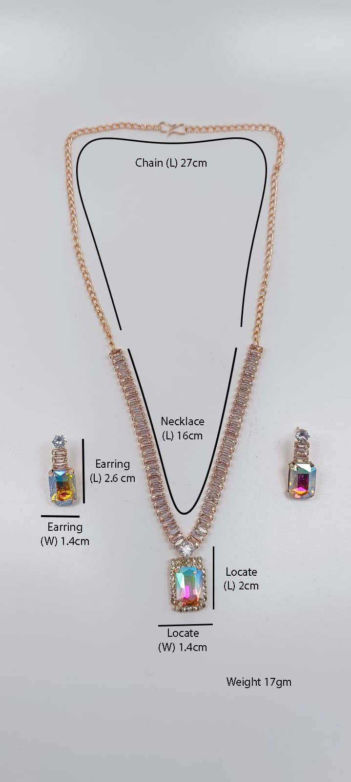 Mystic Cubic Zerconia Crystal Necklace and Earrings Set, Chain with Pendant, Fashion Jewellery