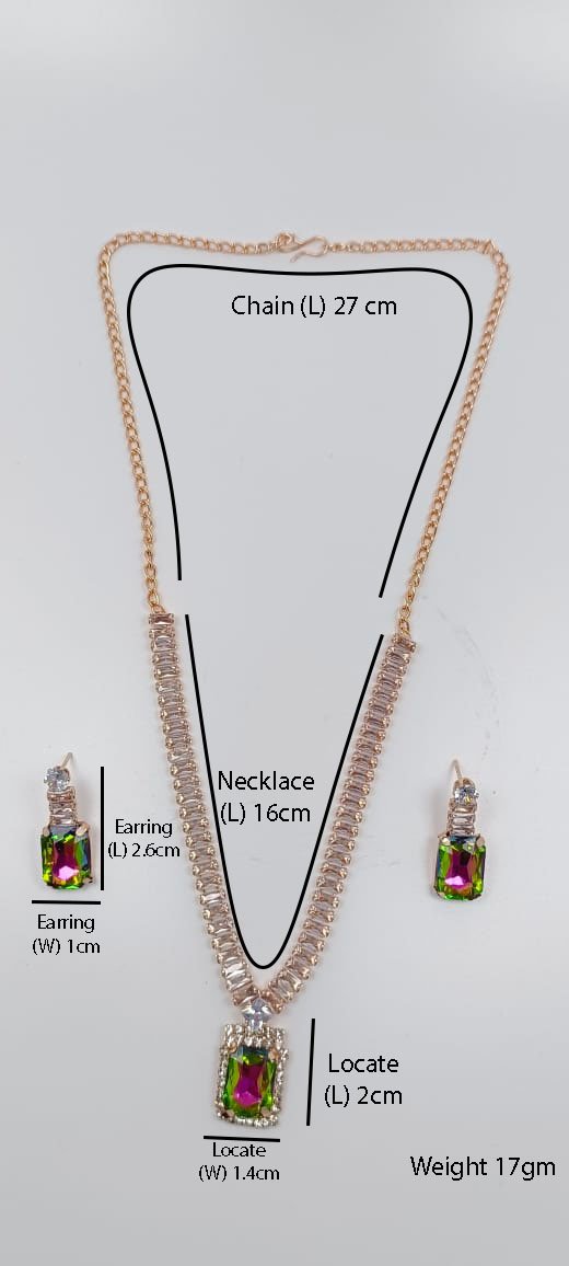 Mystic Cubic Zerconia Crystal Necklace and Earrings Set, Chain with Pendant, Fashion Jewellery