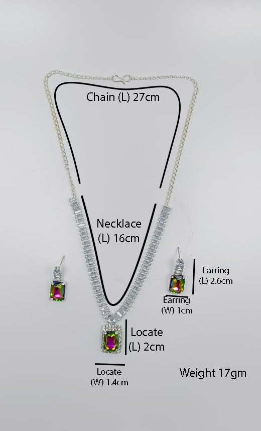 Mystic Cubic Zerconia Crystal Necklace and Earrings Set, Chain with Pendant, Fashion Jewellery