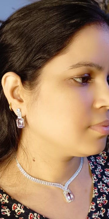 Mystic Cubic Zerconia Crystal Necklace and Earrings Set, Chain with Pendant, Fashion Jewellery