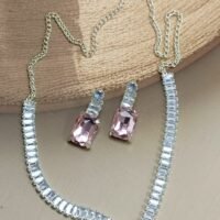 Mystic Cubic Zerconia Crystal Necklace and Earrings Set, Chain with Pendant, Fashion Jewellery