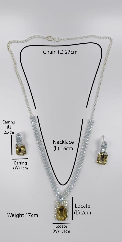 Mystic Cubic Zerconia Crystal Necklace and Earrings Set, Chain with Pendant, Fashion Jewellery