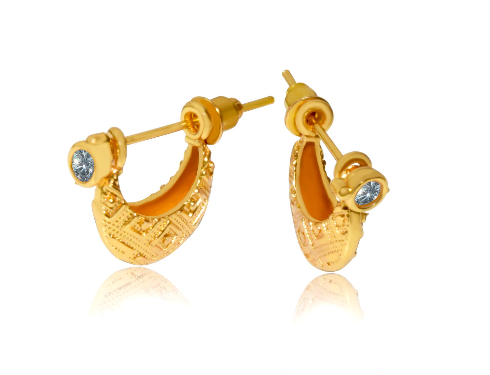 Shahi Pehnawa Gold Plated American Diamond Hoop Earrings, 2.4 cm Length, Brass Push Plug, 3 gm For Men's